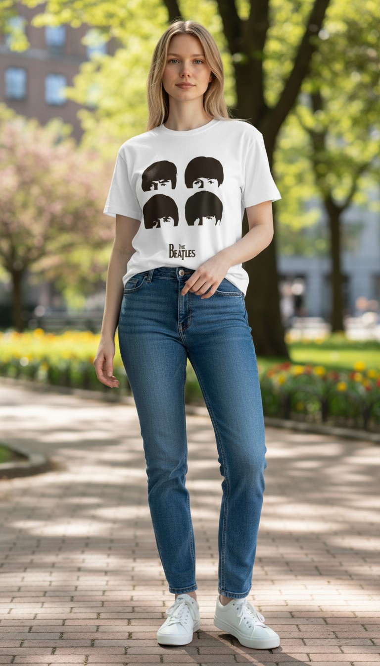Camiseta The Beatles 'Fab Four' Silhouettes - Premium Minimal White - Ciervo Negro - Image 3
