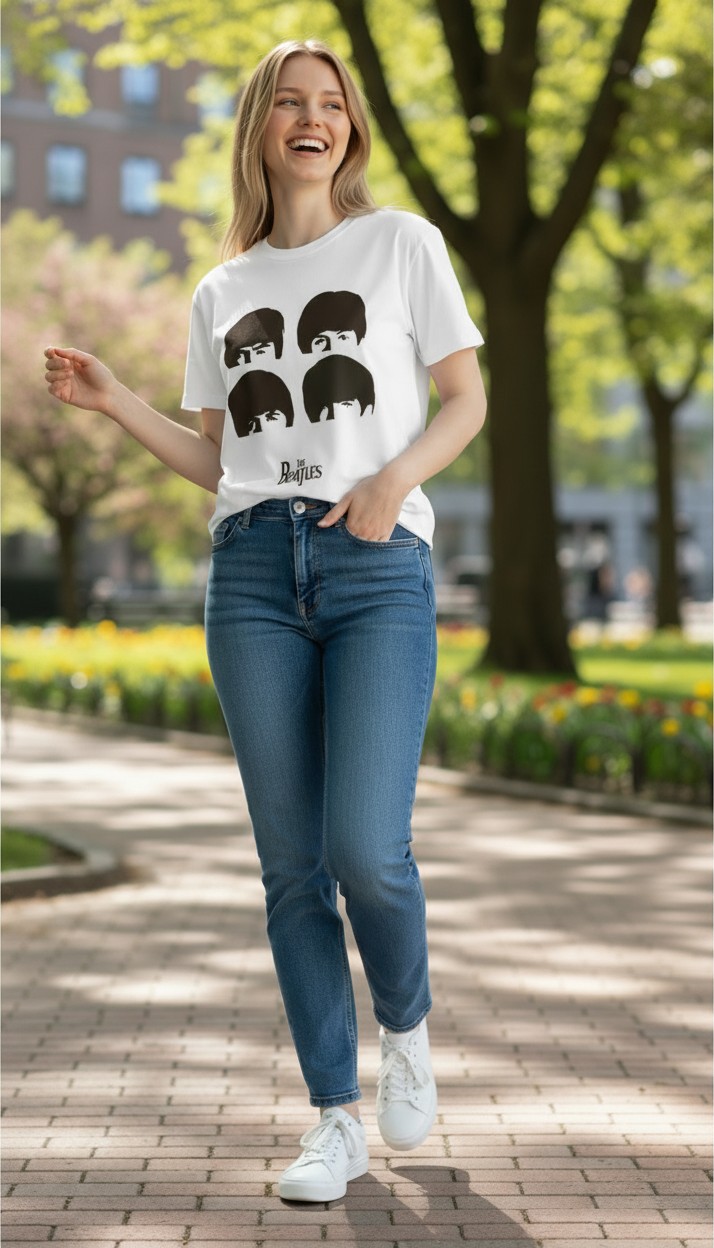 Camiseta The Beatles 'Fab Four' Silhouettes - Premium Minimal White - Ciervo Negro - Image 5