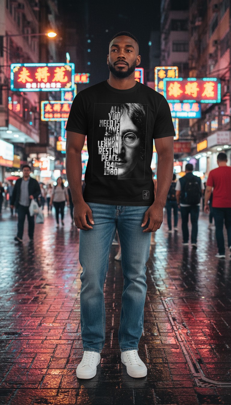 Camiseta John Lennon 'Dreamer' Typography - Premium Onyx Black - Ciervo Negro - Image 2