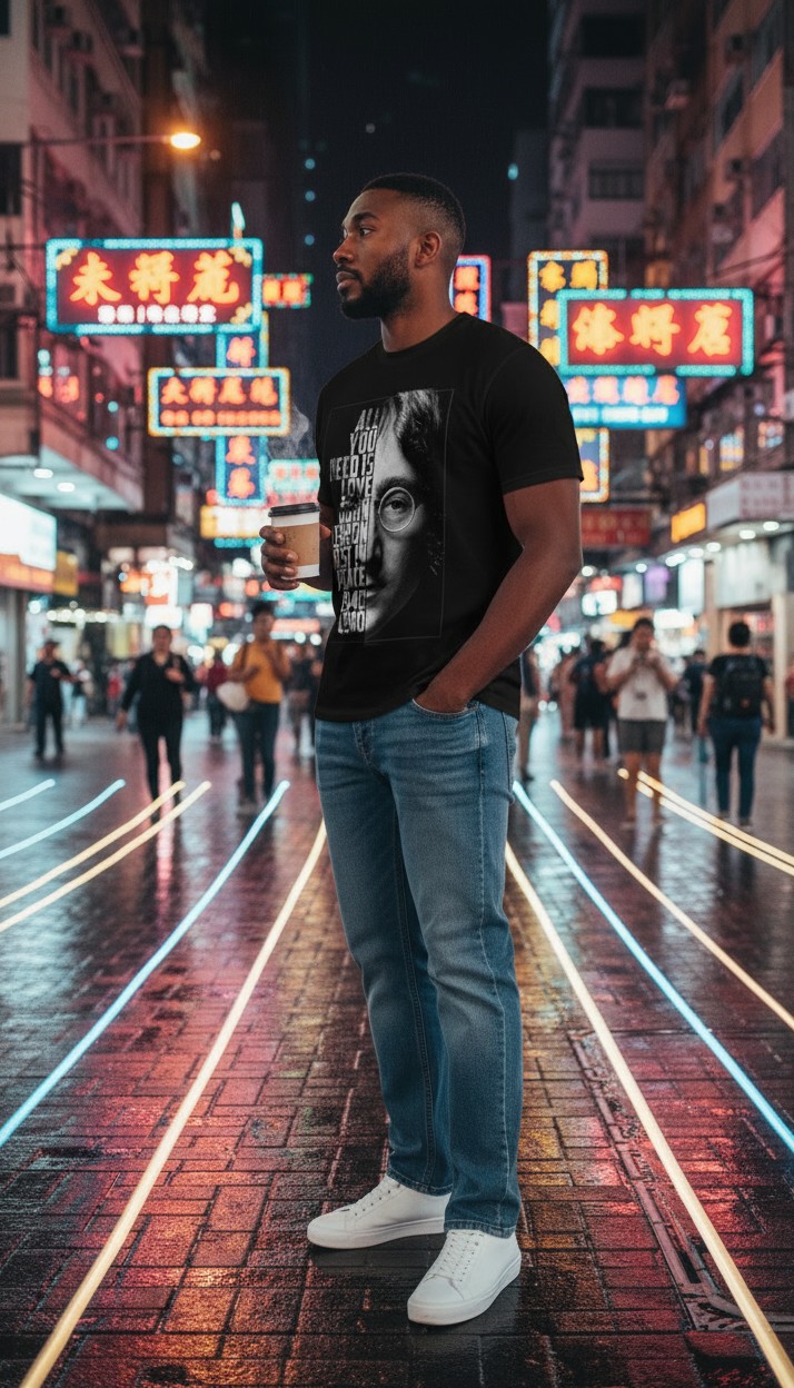 Camiseta John Lennon 'Dreamer' Typography - Premium Onyx Black - Ciervo Negro - Image 4