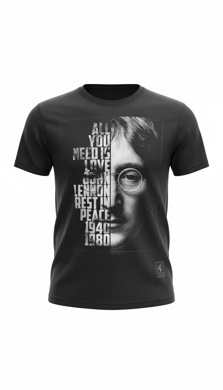Camiseta John Lennon 'Dreamer' Typography - Premium Onyx Black - Ciervo Negro