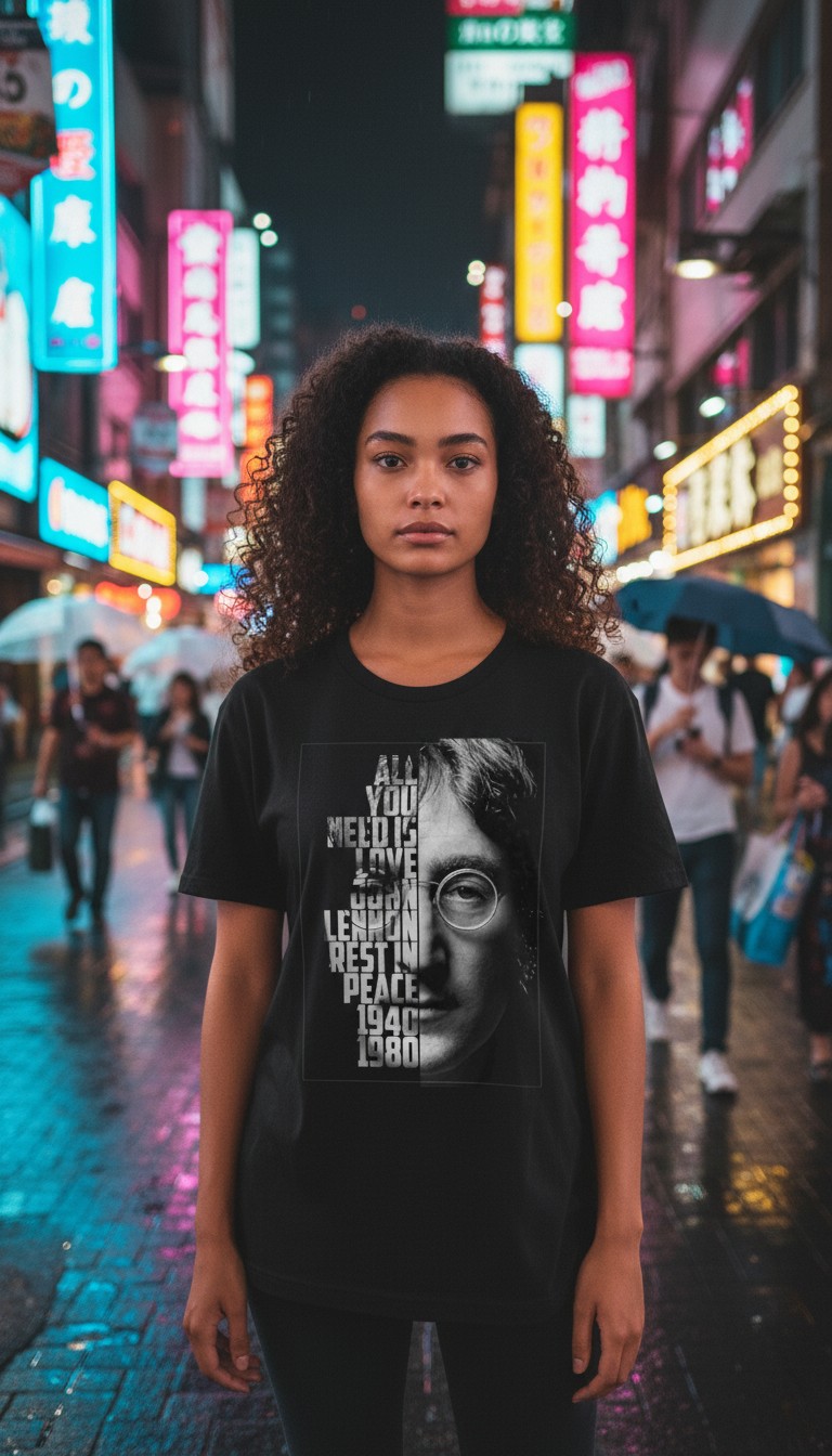 Camiseta John Lennon 'Dreamer' Typography - Premium Onyx Black - Ciervo Negro - Image 3