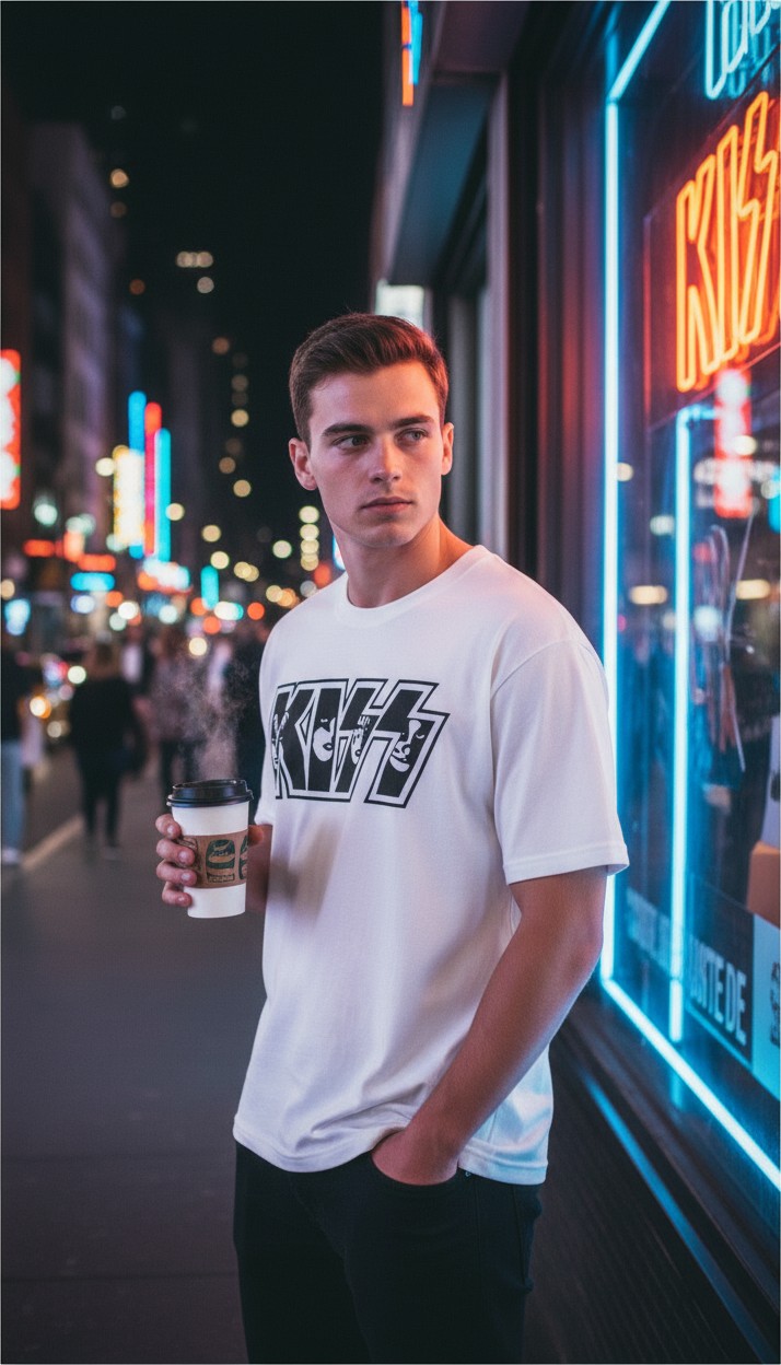 Camiseta KISS 'Classic Faces Logo' - Premium White Edition - Ciervo Negro - Image 4