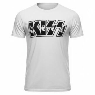 Camiseta KISS 'Classic Faces Logo' - Premium White Edition - Ciervo Negro
