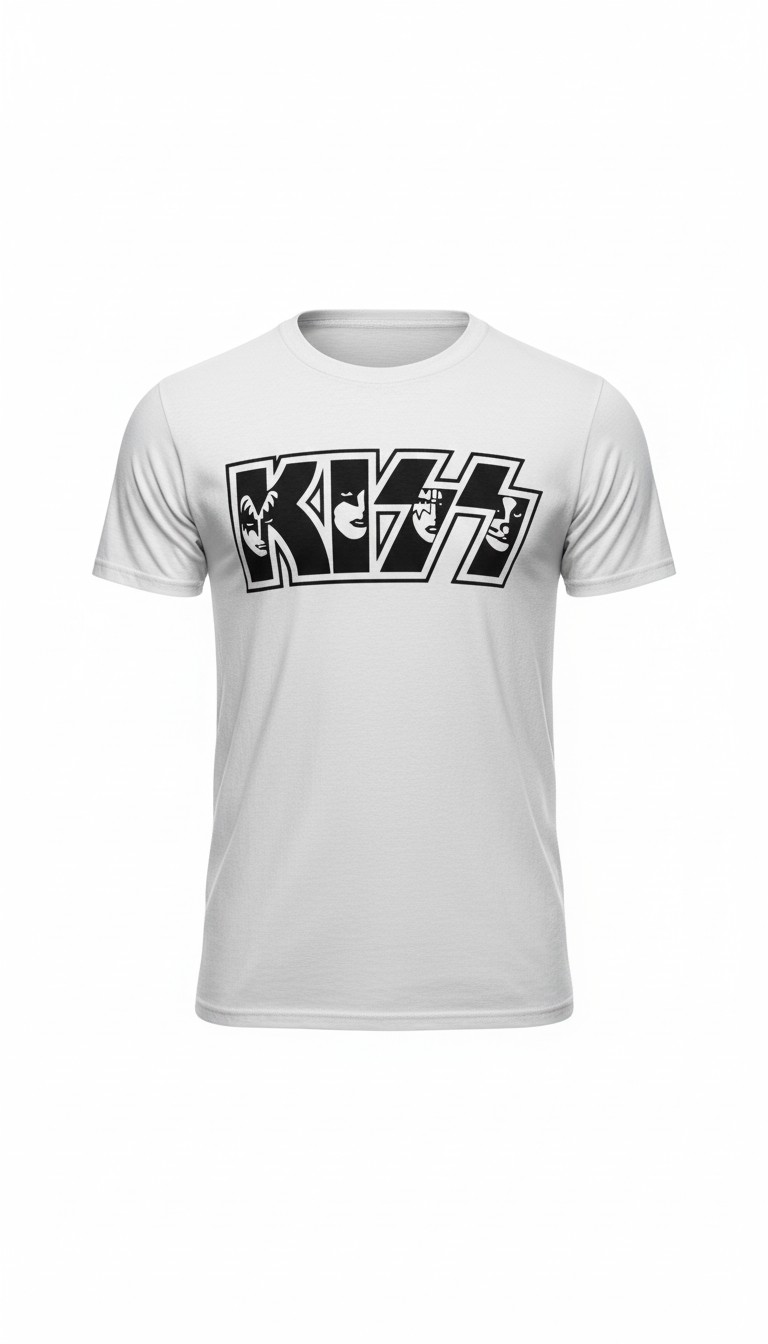 Camiseta KISS 'Classic Faces Logo' - Premium White Edition - Ciervo Negro