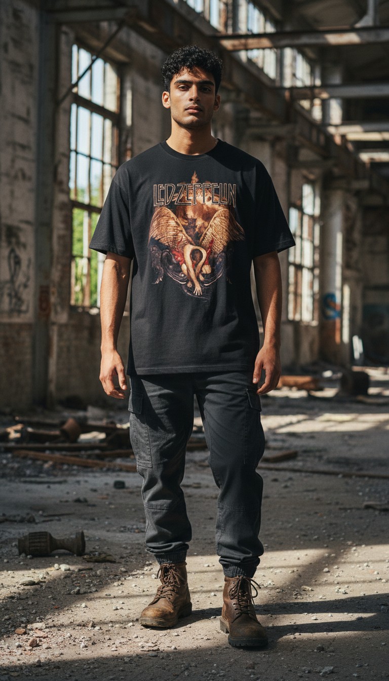 Camiseta Led Zeppelin 'Swan Song Icarus' - Premium Vintage Onyx - Ciervo Negro - Image 2