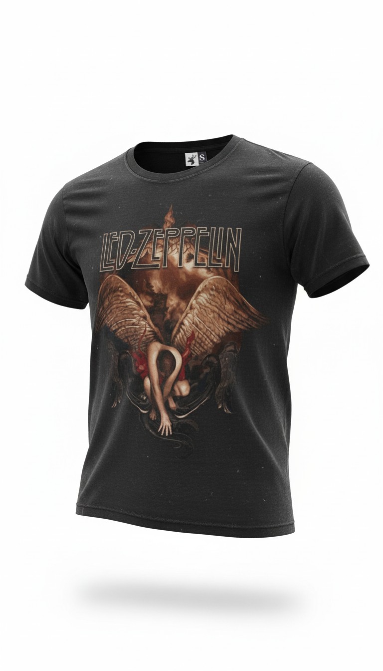 Camiseta Led Zeppelin 'Swan Song Icarus' - Premium Vintage Onyx - Ciervo Negro