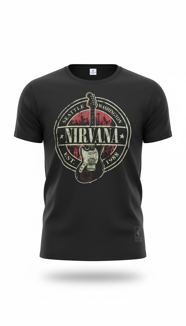 Camiseta Nirvana 'Seattle Est. 1988' - Premium Vintage Onyx - Ciervo Negro