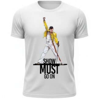 Camiseta Queen 'Freddie - The Show Must Go On' - Premium White Edition - Ciervo Negro