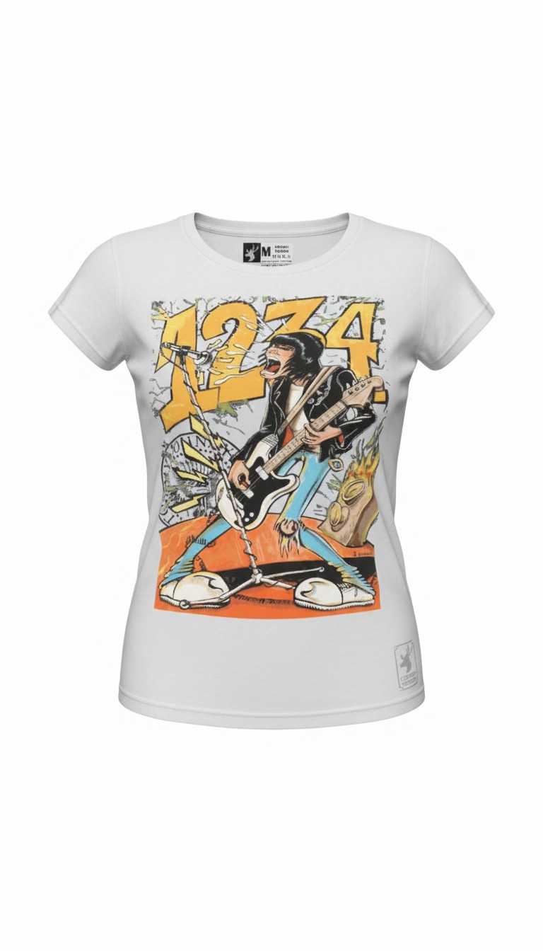 Camiseta Ramones '1-2-3-4 Punk Blast' - Premium White Edition - Ciervo Negro