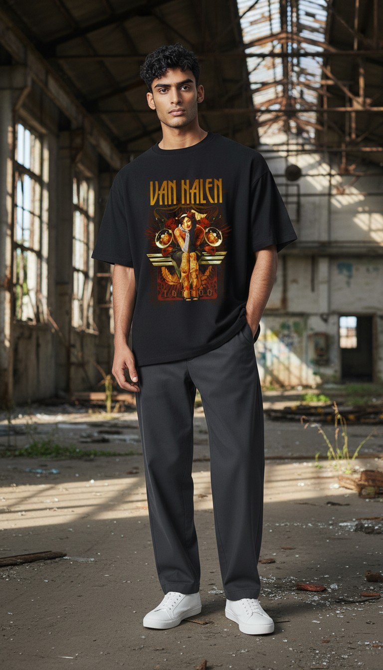 Camiseta Van Halen 'Vintage Tattoo Art' - Premium Onyx Black - Ciervo Negro - Image 2