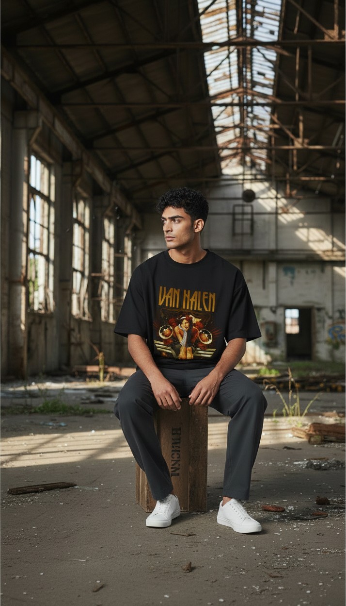 Camiseta Van Halen 'Vintage Tattoo Art' - Premium Onyx Black - Ciervo Negro - Image 4