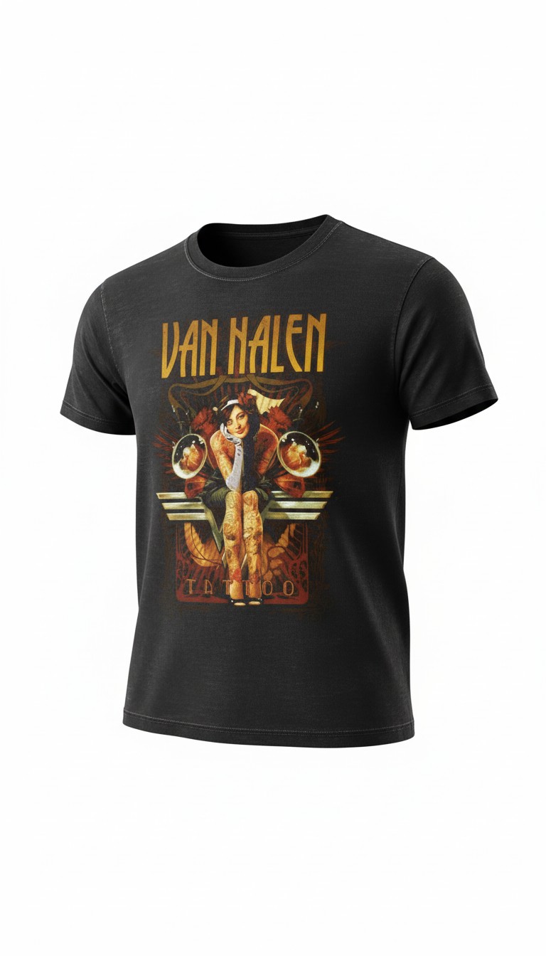 Camiseta Van Halen 'Vintage Tattoo Art' - Premium Onyx Black - Ciervo Negro